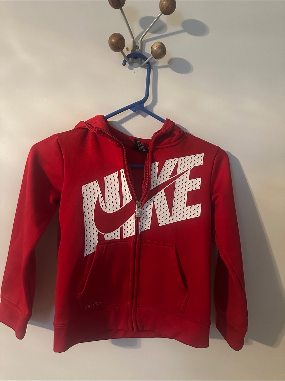 Nike Red Full-Zip Kids Hoodie with White Logo